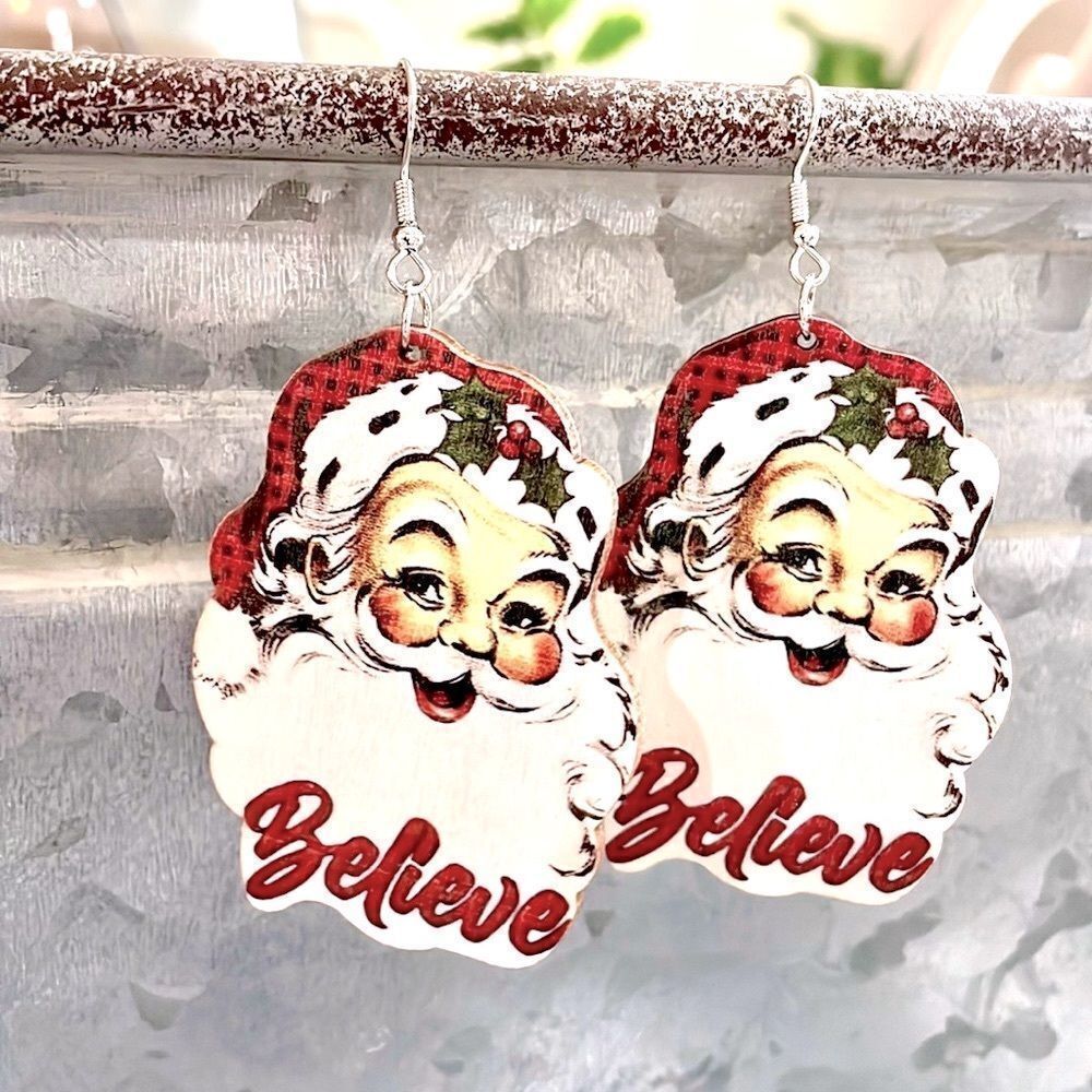 Classic santa Clause Wood Drop Earrings